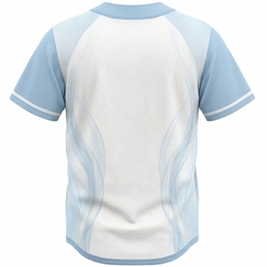 เสื้อเบสบอลแบบยูนิเซ็กซ์ แขนสั้น พิมพ์ลายแบบซับลิเมชั่น ระบายอากาศได้ดี ผลิตจากโพลีเอสเตอร์ แห้งเร็ว สามารถสั่งทำได้ พร้อมโลโก้ด้านหน้า สีขาว-น้ำเงิน สำหรับฤดูร้อน - Product Image 6