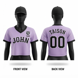 Jersey de Animadoras de Primera Calidad, 240g, Poliéster/Algodón, Color Lila y Negro, Cuello en V, Top Deportivo, Logotipo con Impresión Digital Personalizada, Uniforme de Equipo - Product Image 1