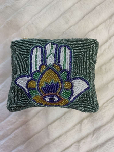 Petite pochette de voyage classique à fermeture éclair, motif drapeau américain, faite main, en perles de rocaille rouge, blanc et bleu, avec impression typographique - Product Image 3