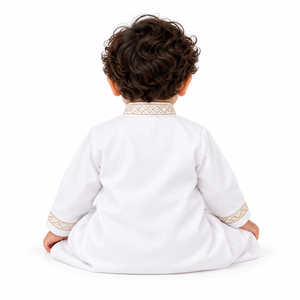 Thobe blanc pour bébés garçons avec broderie dorée, manches longues, Jubba Kandura islamique, vêtements arabes pour nourrissons et tout-petits, Eid Ramadan - Product Image 3