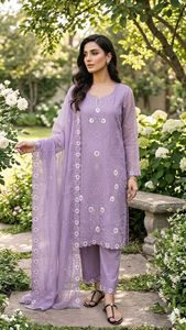 2026 O-Neck Solid Woven Currency Silk Cute 3-Piece Knee-Length <b>Work</b> Kurti Plazzo Dupatta Full Sleeves Waist Elastic <b>Belt</b> - Product Image 4