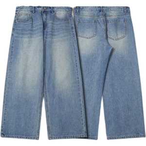 Men Streetwear Straight Jeans Oversized Loose Woven Denim <b>Pants</b> Lightweight Vintage Casual Fashion Clothing - Product Image 6
