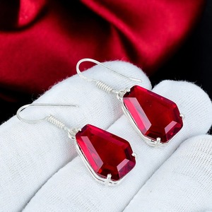 <b>Red</b> Garnet 925 Sterling Silver <b>Earrings</b> Handmade Coffin Shape Gemstone <b>Earrings</b> Antique Style Jewelry Gift For Her - Product Image 5