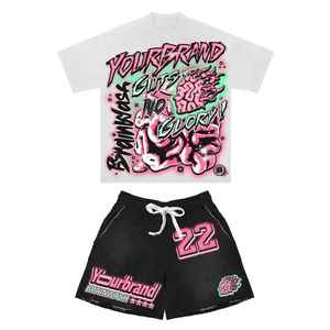 Ensemble chemise et short streetwear homme hiver personnalisé éco-responsable unisexe deux pièces avec logo au dos en tissu éponge polyester/coton délavé à l'acide - Product Image 5