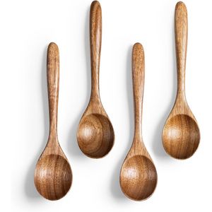 Set di 4 Cucchiai in Legno da 6,7 Pollici, Ideali per Servire Tè, Caffè, Zuppa, Miele - Piccoli Cucchiai in Legno di Acacia - Product Image 1