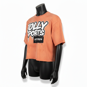 T-shirt court pour femme en jersey de coton 180 GSM, délavé à l'acide, style streetwear, avec logo imprimé et patch, respirant - Product Image 4