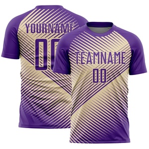 Maillot de football personnalisé sublimé, violet et or, motif géométrique, col rond, manches courtes, unisexe adulte, anti-humidité, tenue d'équipe - Product Image 2