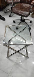 Mesa Auxiliar de Acero Inoxidable Hecha a Mano con Envío Exprés, Mesa de Té con Vidrio Tuffan, Mesa de Salón, Mesa Metálica de Estilo Occidental - Product Image 5