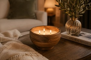 Bol à bougies en bois, accessoires de maison et de parfumerie, décoration de table pour la maison, pour table, fêtes, Noël, bol à bougies en bois - Product Image 4