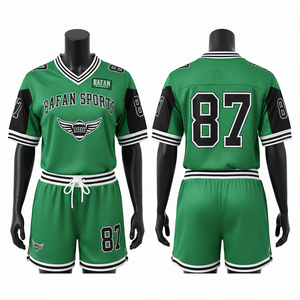 Conjunto de Camiseta y Pantalones Cortos de Fútbol para Mujer, 180 GSM, Malla de Poliéster Transpirable, Diseño de Paneles Verde y Negro, Sublimación, Logotipo Personalizado - Product Image 1