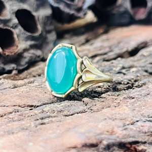 Bague Statement en Calcédoine, Laiton Plaqué Or 18K, Style Bohème, Bijoux Ethniques Tribaux, Certifiée par un tiers, Vente en gros - Product Image 6