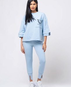 Women's Breathable Printed Tracksuits Set Custom Manufacturer's Cropped <b>Hoodie</b> Stack Sweatpants Distressed Zip <b>Maternity</b> Feature - Product Image 5