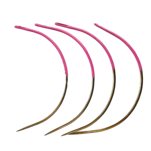 Hot Sale Pink <b>Dipped</b> Stainless Steel C-Curve Needles, High Grade Hair Extension Sewing Needles for Professional Weaving Set - Product Image 1