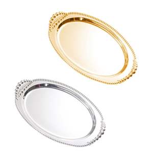 Luxury Gold & Silver Plated Oval Serving Tray <b>Set</b> with Handles Decorative Stainless Steel <b>Tea</b> Coffee Platters for Home Hotel - Product Image 2