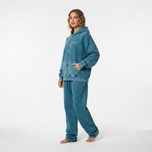 Conjunto Deportivo de Dos Piezas para Mujer, Personalizado al por Mayor, de Algodón, Color Sólido, Lavado Ácido, con Bolsillos Tipo Canguro - Product Image 5