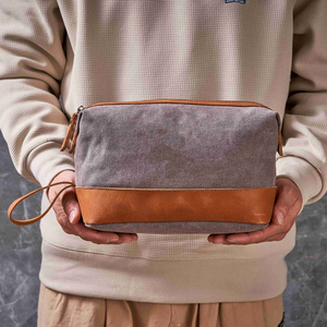 Leather Canvas Toiletry Bag Travel Organizer Waterproof Cosmetic Dopp Kit Large Capacity Travel <b>Case</b> LCTB-0078 - Product Image 3