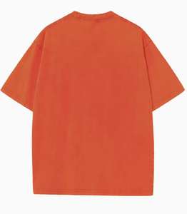 T-shirt décontracté vintage à manches courtes et col rond pour homme, coupe ample, couleur unie orange, 100 % coton, délavage sable, 320 g, tricoté, teint uni - Product Image 2