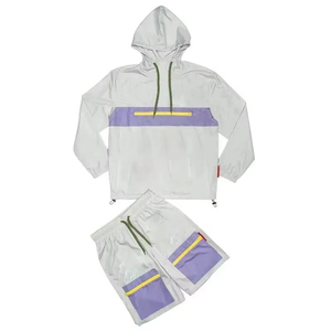 Ensemble court coupe-vent personnalisé, veste et short imprimés à carreaux respirants, fermeture éclair, 2 pièces, grandes tailles, OEM - Product Image 3