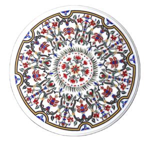 Plateau de table de restaurant rond en marbre italien incrusté, traditionnel, pour usage hôtelier, durable et écologique - Product Image 1