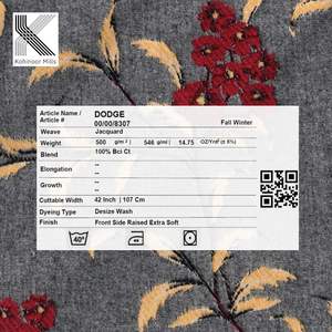 Tela Jacquard de Algodón 100% BCI Peinado de 500 g/m² al por Mayor, Ecológica, con Diseño Floral en Relieve, Acabado Suave, para Chaquetas y Abrigos de Invierno de Alto Gramaje - Product Image 4