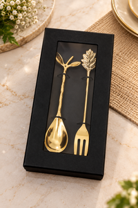 Luxury Metal Leaf Design Spoon and Fork Set in <b>Black</b> Gift Box Decorative Botanical Handle <b>Cutlery</b> for Elegant Dining Wedding - Product Image 3