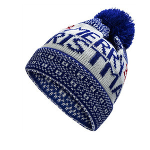 Bonnet d'hiver unisexe en tricot avec pompon, motif jacquard Joyeux Noël - Product Image 1