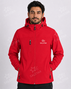Men's Waterproof <b>Red</b> Softshell <b>Jacket</b> with <b>Hood</b> Custom Logo Windproof Outdoor Workwear Winter <b>Jacket</b> - Product Image 3