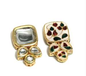 Conectores Separadores Geométricos Dorados al por Mayor, 2 Piezas de 40x22mm, Cristal, Chapado en Oro de 18K, Kundan Meenakari, para Fabricación de Collares y Pendientes - Product Image 2