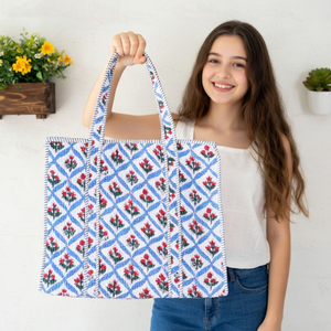 Bolsa de Mano Acolchada de Algodón con Estampado Floral Blanco, Bolsa de Compras con Asa de Hombro Cómoda para Mujer, la Mejor Bolsa de Fibra de Algodón - Product Image 5