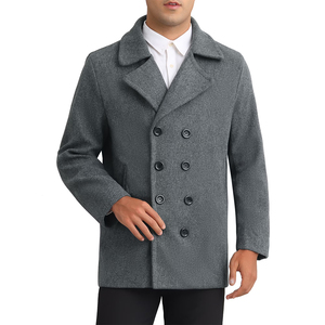 Wholesale Regular Wool Winter Warm <b>Pea</b> <b>Coat</b> Slim Fit Casual Gray Color Double Breasted Comfortable Cold Weather <b>Men's</b> <b>Pea</b> <b>Coat</b> - Product Image 2