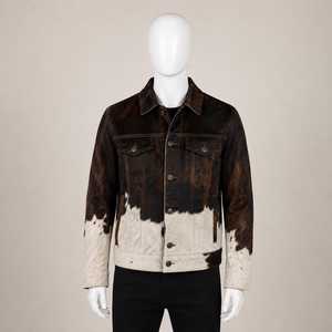 Chaqueta de Motero para Hombre de Cuero Genuino con Patrón de Piel de Vaca, Cuello Vuelto, Cierre de Cremallera, Ajuste Regular, Casual de Invierno, Personalizada - Product Image 1
