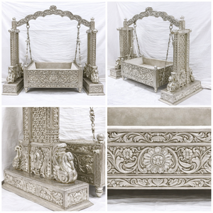 Berceau pour bébé en teck poli argenté, design royal, fait main, style vintage, détachable, personnalisable, pour cérémonie de baptême - Product Image 6