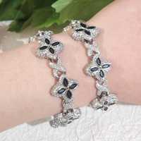 Bracelet Hip Hop Miami Cuban Link en Argent Sterling 925 Plaqué Rhodium, Micro-Pavé de Moissanite Noire Luxe en Forme de Fleur