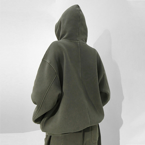 Men's Olive Green Hooded Sweatshirt <b>Set</b> 100% Cotton French Terry Casual Autumn Wear - Product Image 3