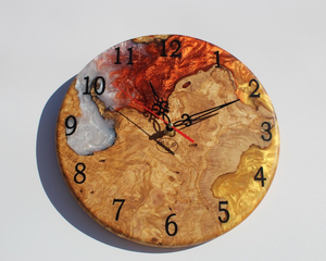 Horloge murale en bois et résine époxy au design moderne et tendance, vente en gros, horloge en résine pour la maison, les hôtels, les restaurants, horloge murale ronde - Product Image 3