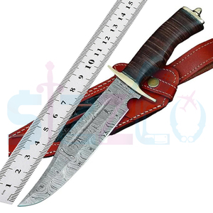 Couteau de chasse Bowie à lame fixe en acier Damas fait main, avec poignée en cuir et étui en cuir, cadeau idéal - Product Image 5