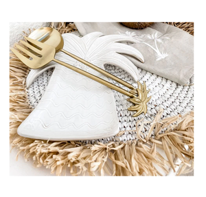 Ensemble de serveurs à salade en acier inoxydable et laiton – Ustensiles de service de cuisine haut de gamme pour mariages et services de table de style royal - Product Image 4