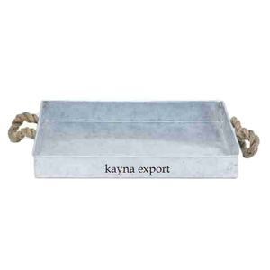 Plateau en fonte design bohème avec poignée en jute Produit fournisseur en métal - Product Image 1