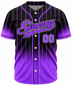 Camiseta de Béisbol Sinewy Personalizada para Hombre, con Rayas Moradas y Negras, Sublimada, Transpirable, de Manga Corta, con Botones al Frente, Ropa Deportiva para Adultos - Product Image 2