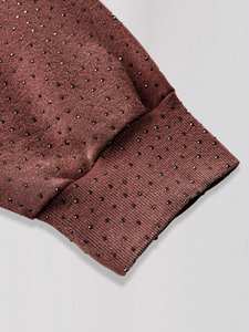 Sudadera con capucha de diamantes de imitación de moda, jersey marrón personalizado con diamantes de imitación negros por toda la prenda, sudaderas con diseño de piedras brillantes, fabricante OEM, EE. UU. - Product Image 3