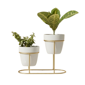 Golden Polished <b>Iron</b> Modern Planter Holder Durable <b>Lightweight</b> Metal Flower Planter Holder Indoor Outdoor Garden Office and Home - Product Image 1