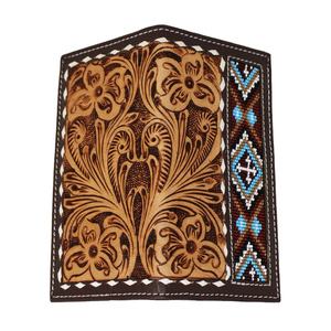 Portefeuille long unisexe vintage bohème en cuir véritable fait main avec rabat, protection RFID et accents perlés, motif pur - Product Image 2