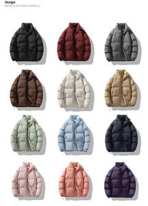 Men's Blue Puffer Jacket Stand Collar Zipper Closure Windproof Casual Style Thick Polyester Wadding Winter Wear - Product Image 6