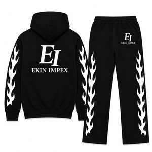 Custom Flame Print Hoodie Tracksuit Men Streetwear Fleece Jogger <b>Set</b> - Product Image 2