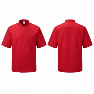 เสื้อเชฟแบบยูนิเซ็กซ์ พรีเมียม ผ้าทวิลล์ โพลีเอสเตอร์ 65% คอตตอน 35% 240 GSM สีดำ แต่งขอบสีแดง ปักลายตามสั่ง พิมพ์ลายสกรีน รีดร้อน - Product Image 3