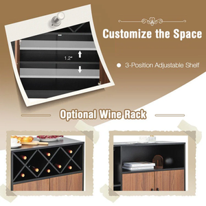 Meuble bar Nozomi, armoire à vin et spiritueux moderne en bois avec étagères porte-verres, meuble autoportant pour la maison - Product Image 2