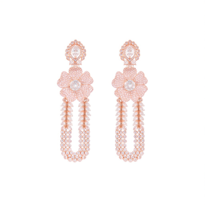 Boucles d'oreilles pendantes florales en cristal plaqué or rose pour femmes - Product Image 2