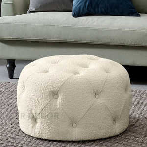 Velina Modern Tufted Velvet <b>Round</b> Ottoman <b>Stool</b> Elegant Upholstered Pouf for Living Room & Bedroom Seating - Product Image 1