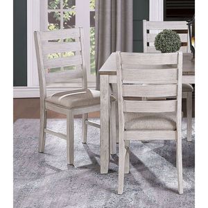 Set da Pranzo Casual 7 Pezzi, Finitura Grigio-Bianco-Marrone, 6 Sedie Laterali in Tessuto e Tavolo Rettangolare in Legno - Product Image 2