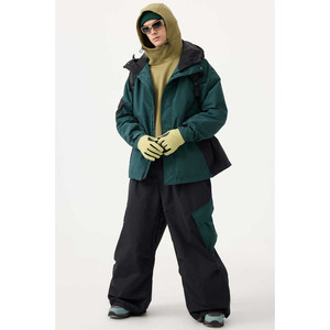 Ensemble de Combinaison de Ski Unisexe Personnalisé Imperméable Coupe-Vent Veste et Pantalon Cargo Bicolore Vert et Noir Combinaison de Snowboard avec Capuche - Product Image 1